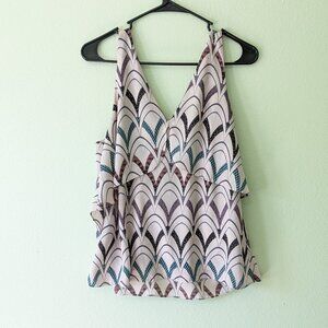 Chelsea28 Art Deco Geometric Patterned Sleeveless Blouse Tank Top Size Medium